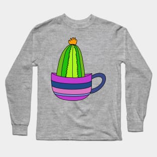 Cute Cactus Design #92: Tiny Cactus In A Teacup Long Sleeve T-Shirt